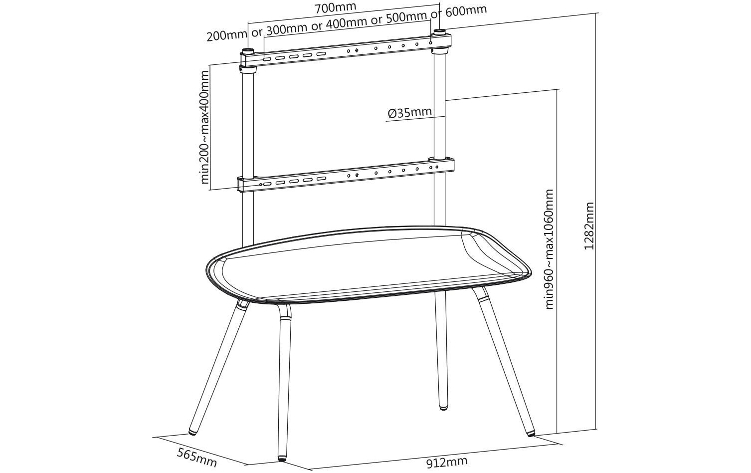 Staffelei My Wall HT25 Braun/Grau/Schwarz<br>Staffelei-Studio-TV Ständer mit Ablage, für 55“ - 70“ (140 - 178 cm), bis 40 kg