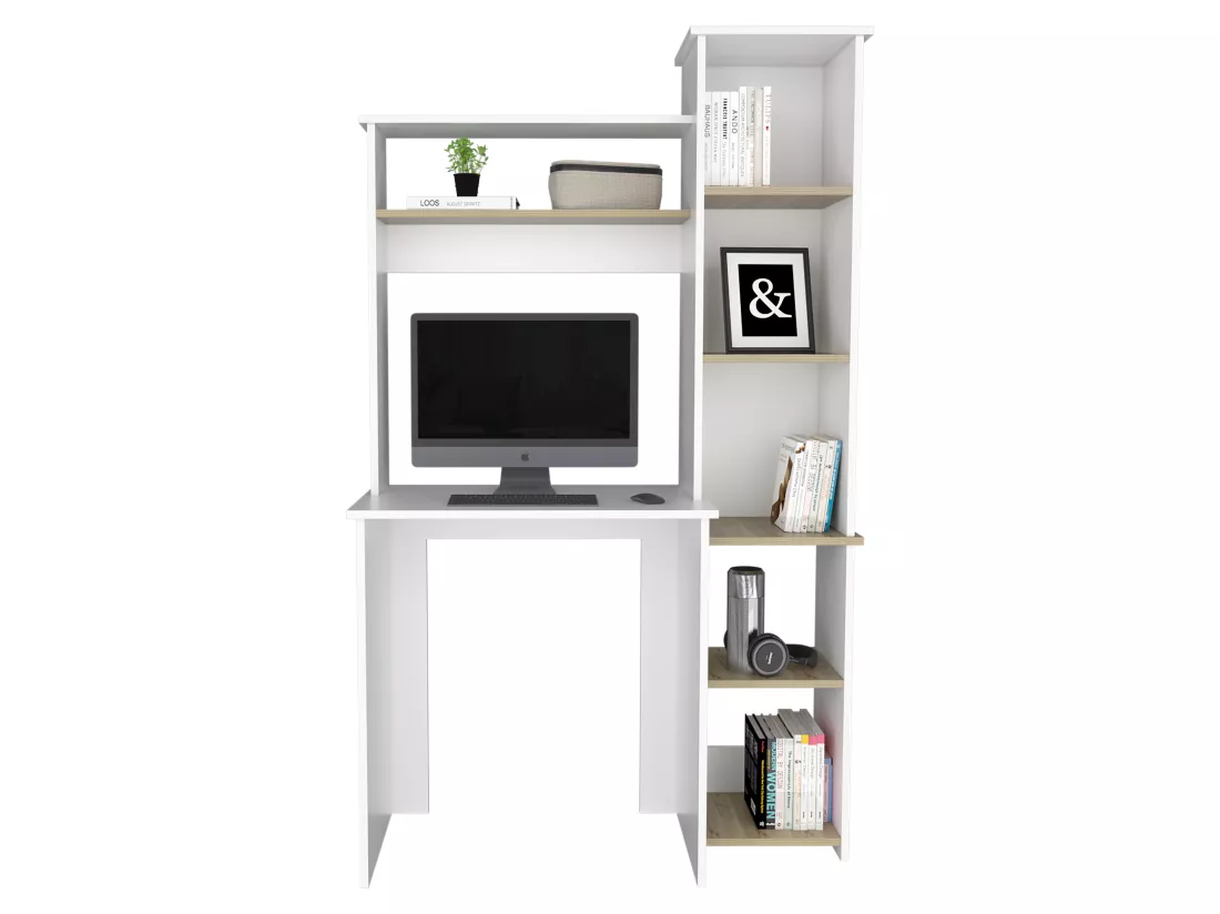 Bureau Informatique Heinrich avec 3 étagères, 163,1 cm à x 98,5 cm et x 42,3 cm P. White / Chêne clair