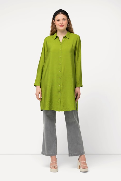 Longbluse, A-Linie, Hemdkragen, Langarm