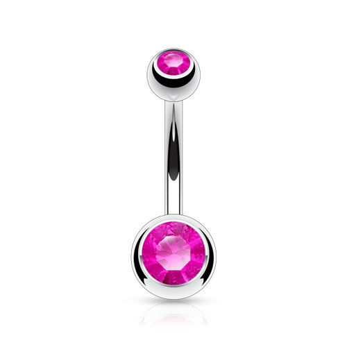 (10mm) Barbell 316L Chirurgenstahl Bauchnabelpiercing mit Gewindeverschluss Strass Kugeln - Silber / Pink