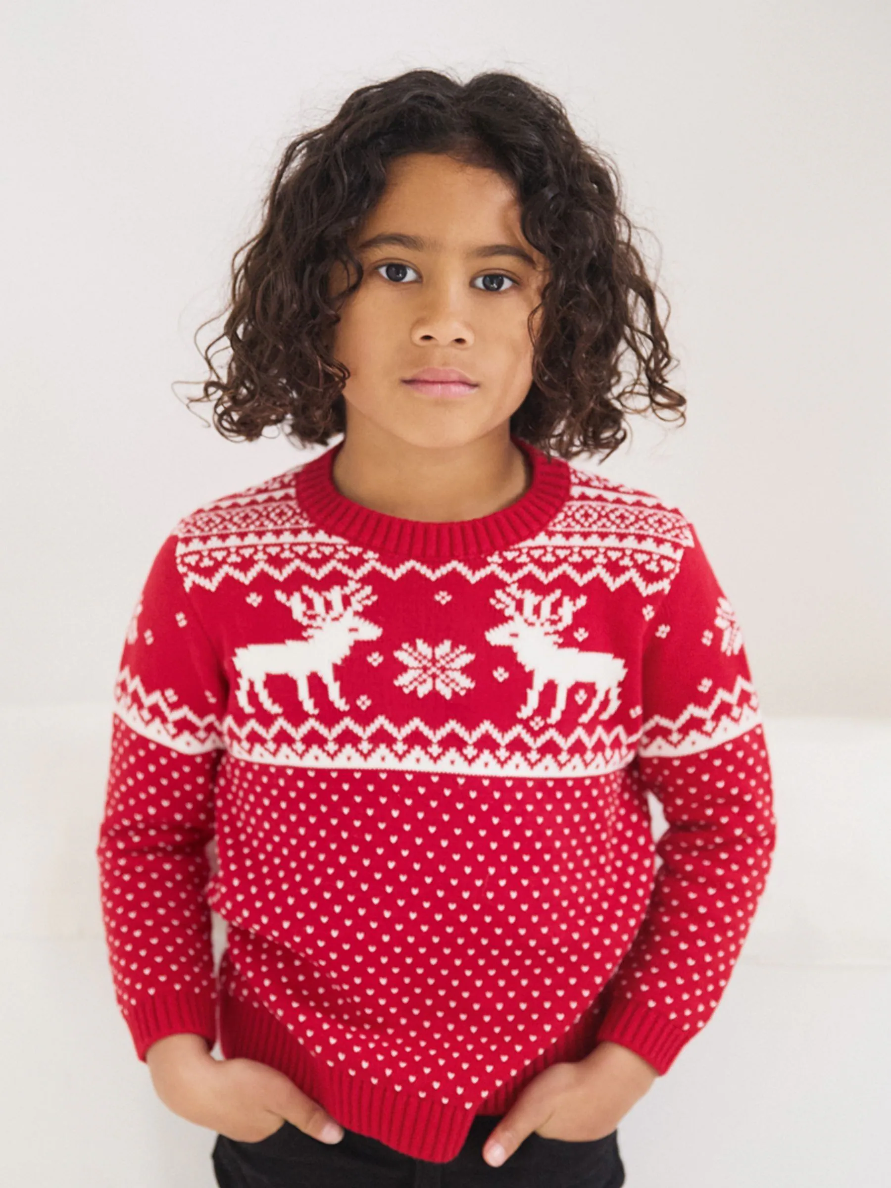 Rood - The Little Tailor kinderkersttrui met rendier-fairislepatroon