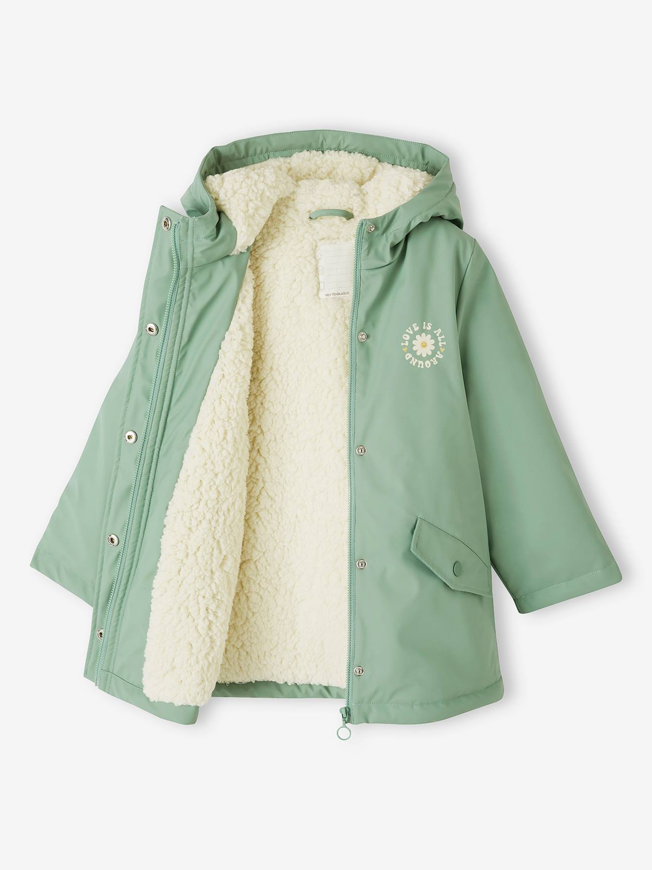Capa de chuva forrada com sherpa e estampa de líquen para meninas