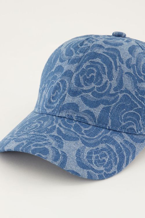 Blauwe denim pet met rozen