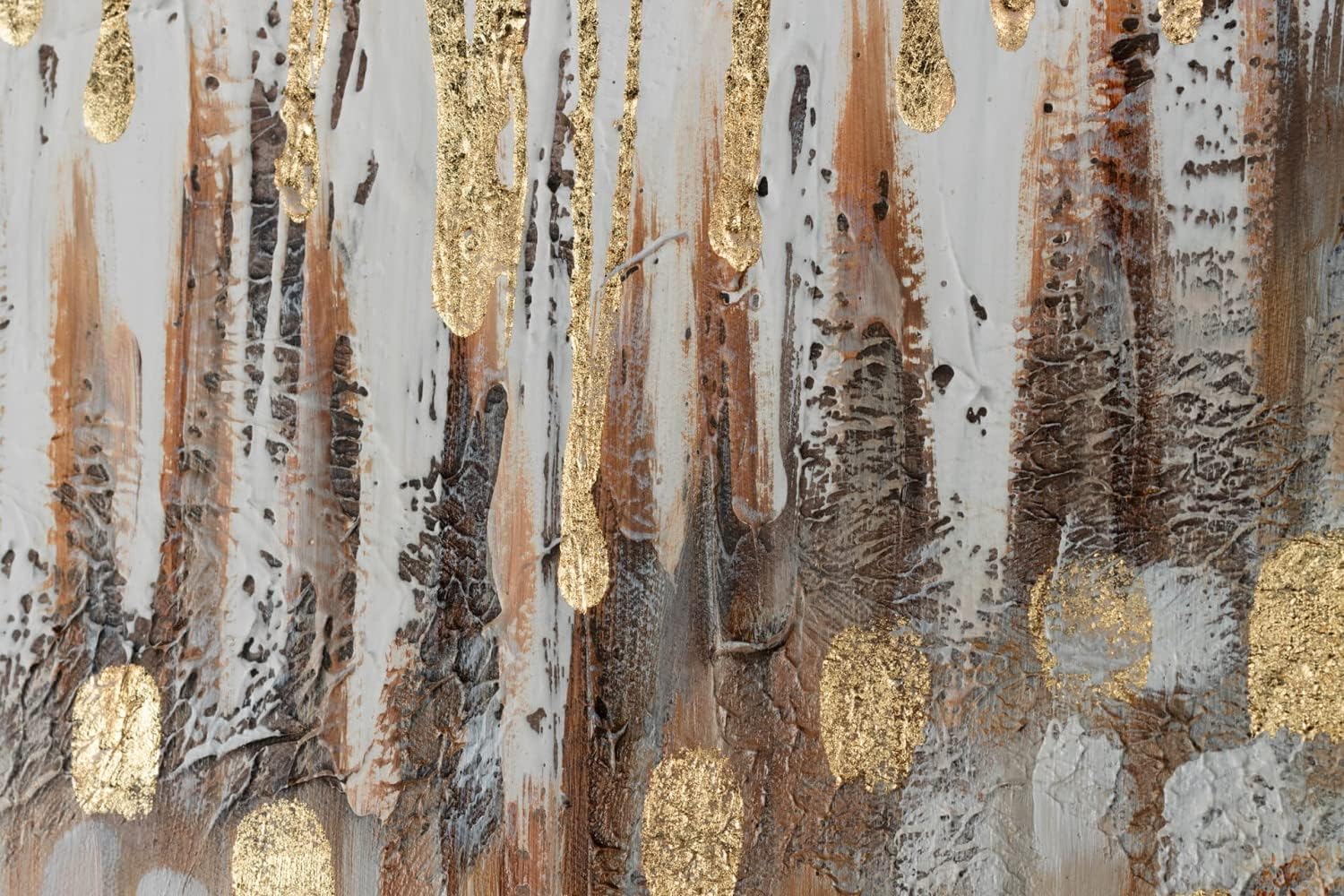 KunstLoft Leinwandbild | 100% HANDGEMALT | 120x80cm | Gemälde 'Tropfsteinhöhle' | Abstrakt | Beige Braun | Wandbild Wohnzimmer