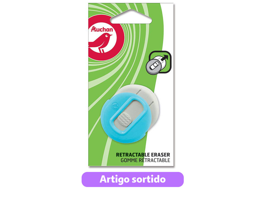 BORRACHA BRANCA RETRATIL COM PROTEÇÃO AUCHAN CORES SORTIDAS