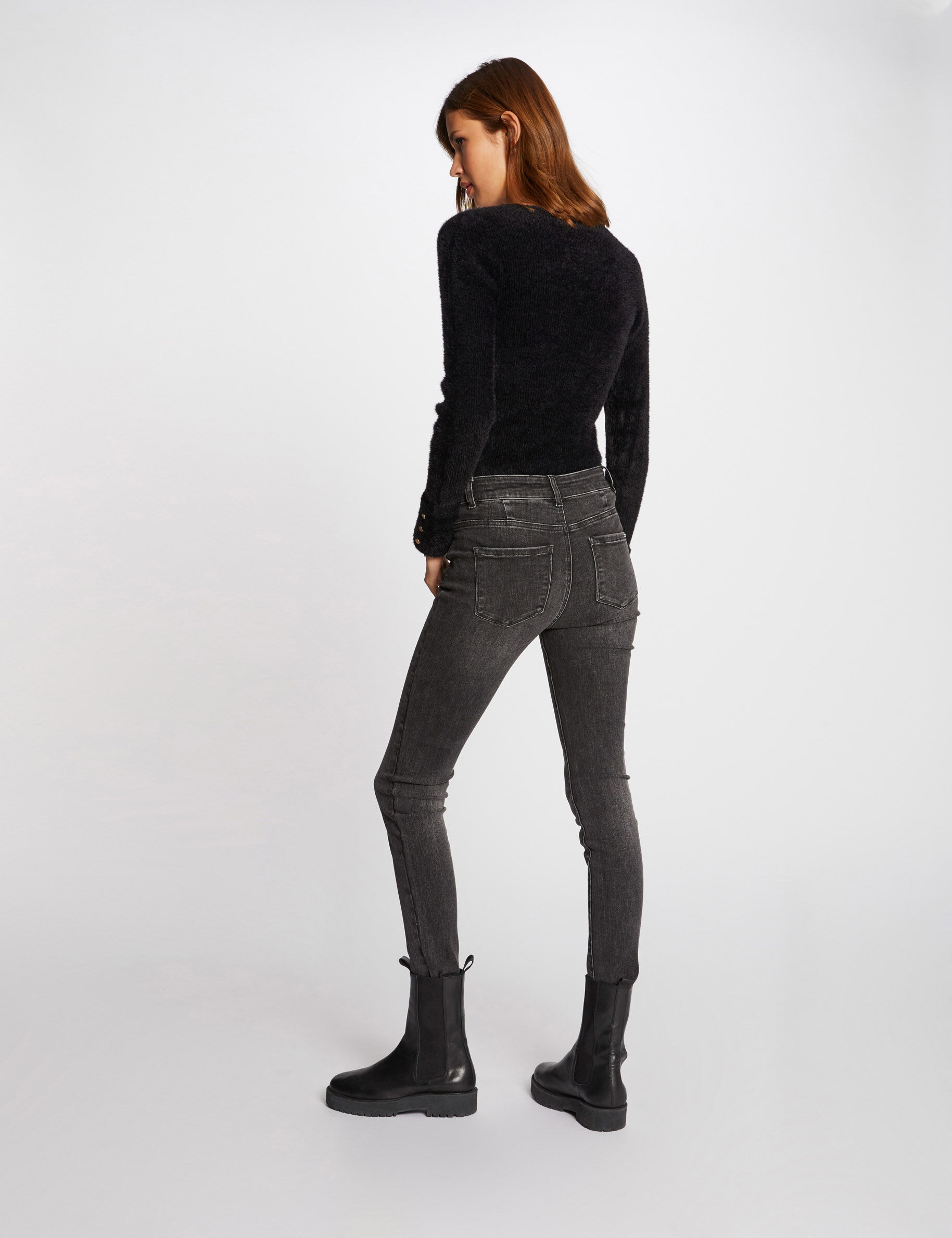 Pull manches longues maille duveteuse noir femme - noir