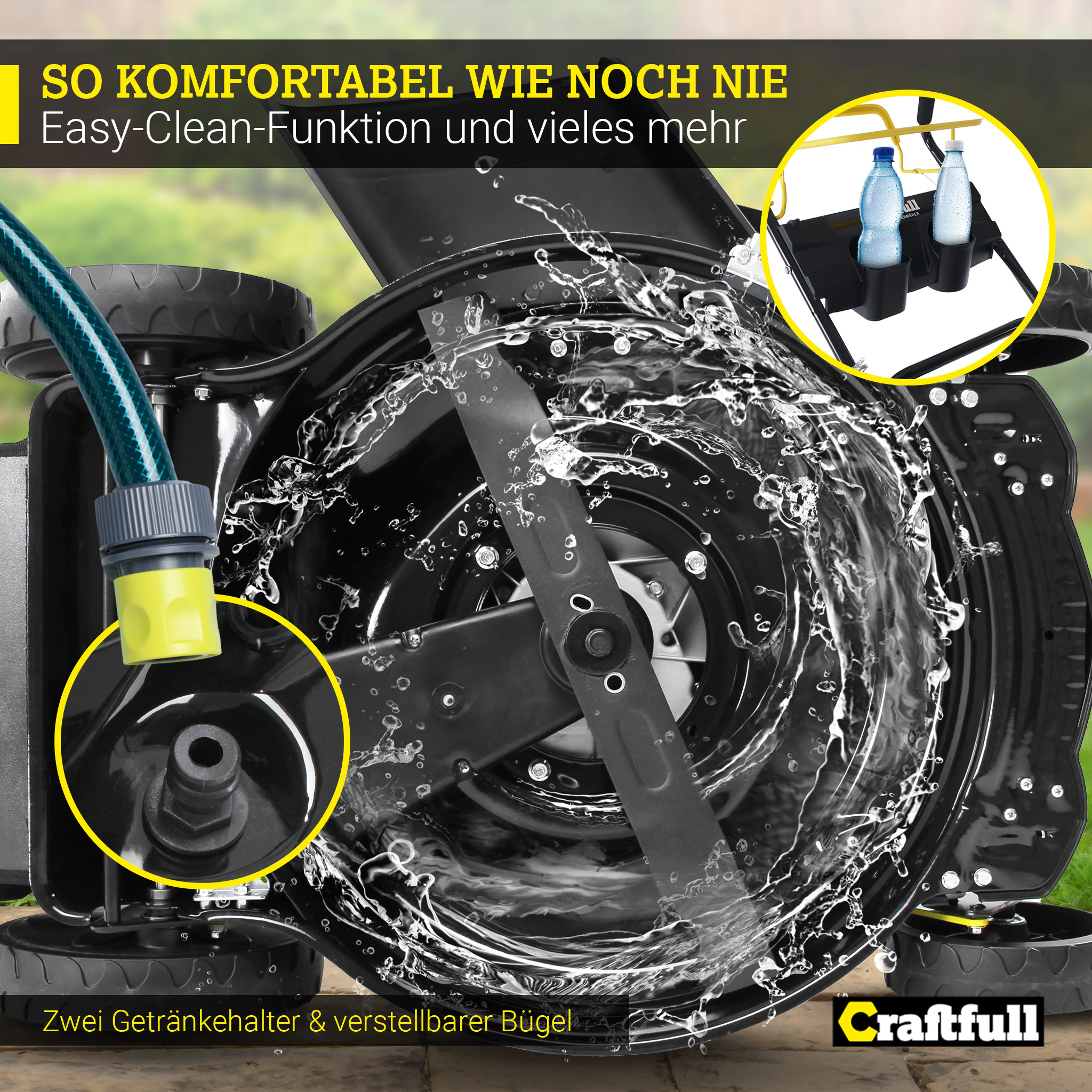 Craftfull Premium Benzin-Rasenmäher CR-224-20, 5in1, 224cc-Motor, 5,2 kW, GT-Markengetriebe, Euro 5