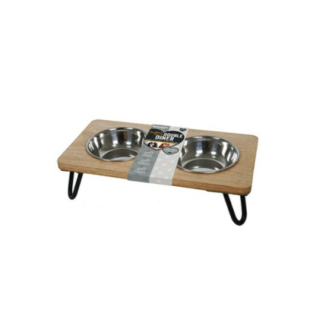 Gamelle double Wooden Double Dinner sur support