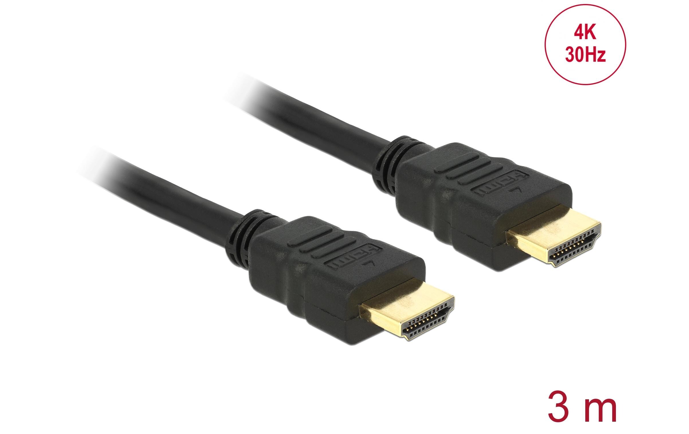 Kabel 4K 30Hz HDMI - HDMI, 3 mDelock Kabel High Speed HDMI mit Ethernet – HDMI A Stecker > HDMI A Stecker 4K 3 m
