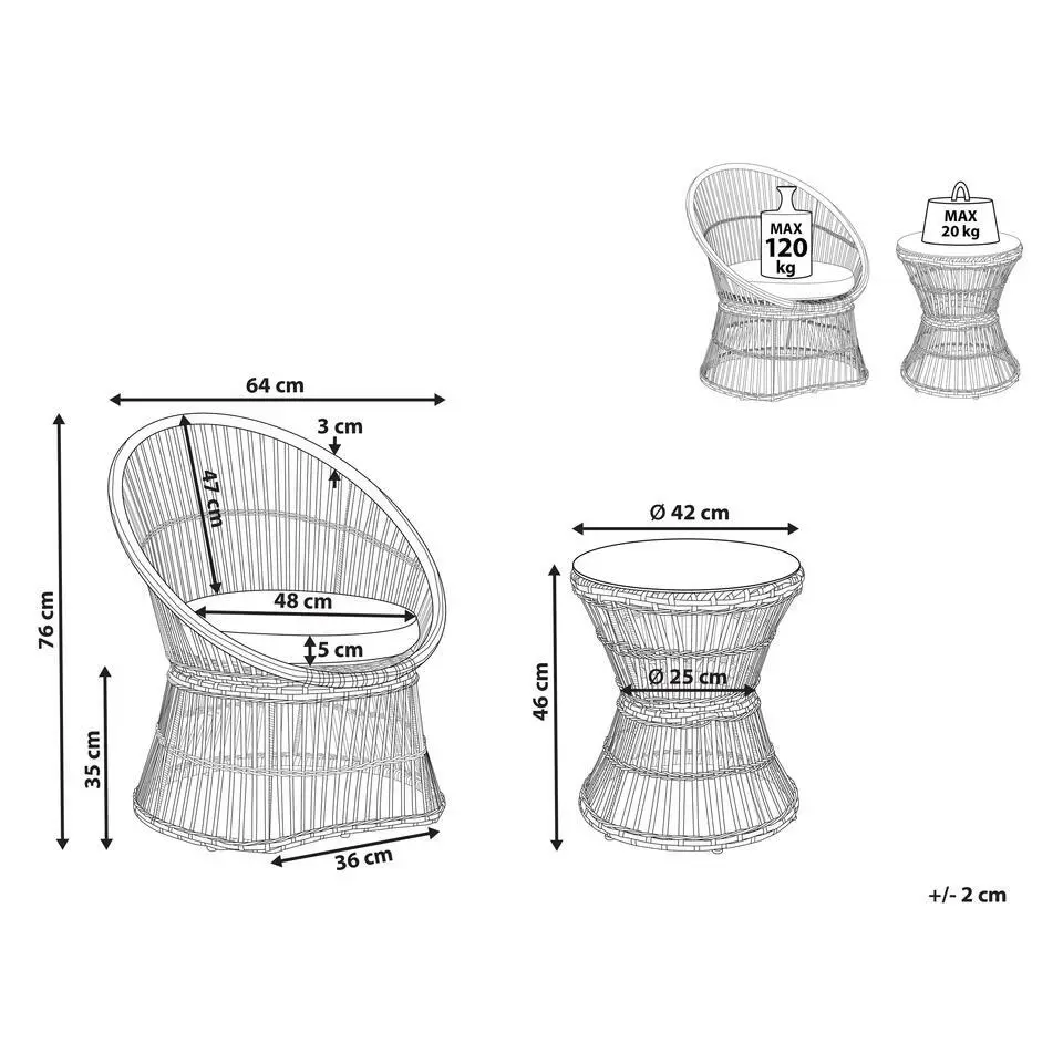 MESYNA - Bistro set - Taupe - PE rotan