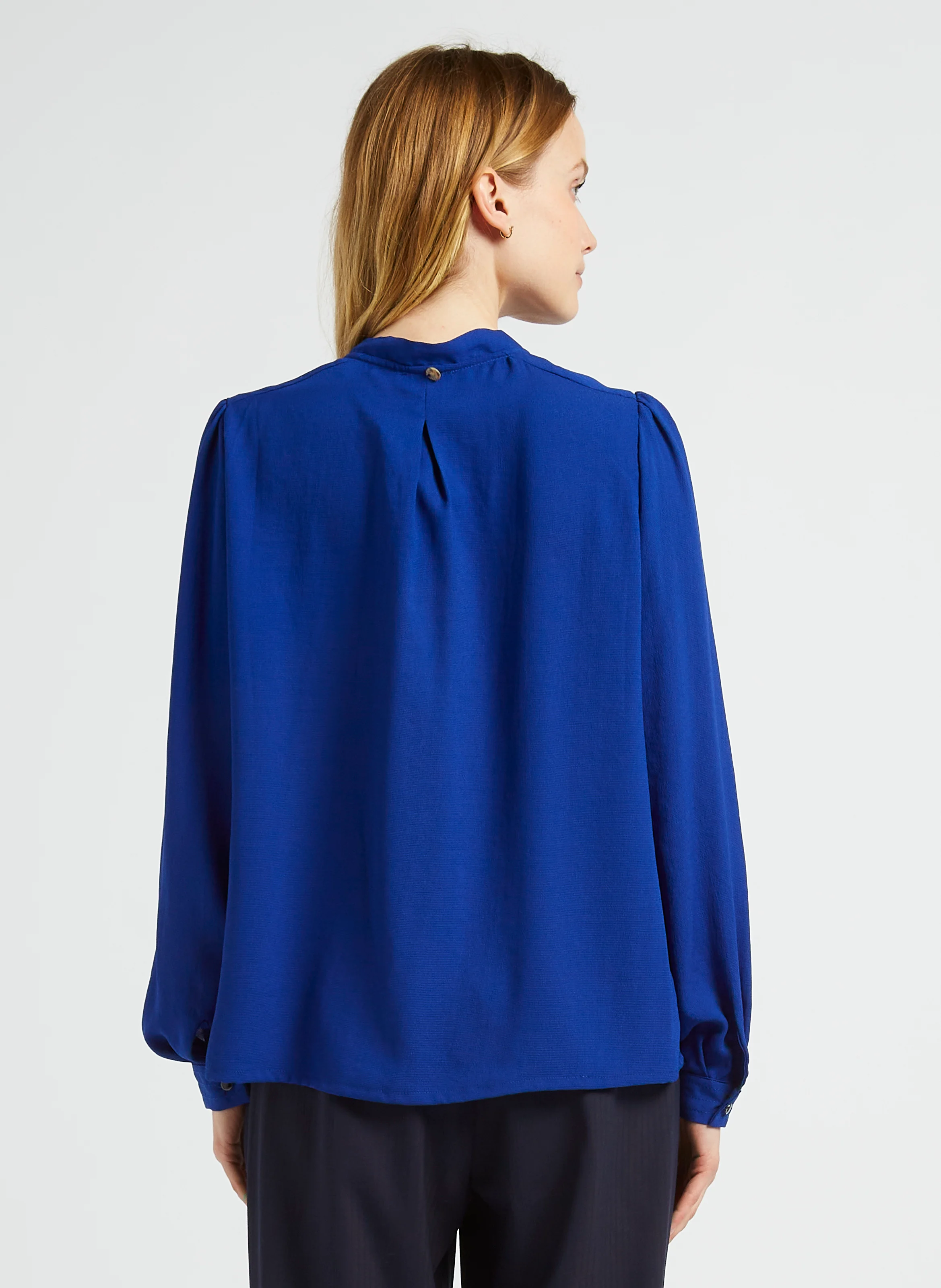 CYRILLE - Blouse droite col lavallière| Bleu