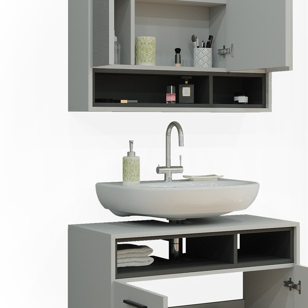 Vicco Badmöbel-Set Badezimmer-Möbel Bad-Schrank Beatrice Grau Anthrazit modern Badezimmerschrank Waschtischunterschrank Spiegelschrank Schranktür Schrankfach