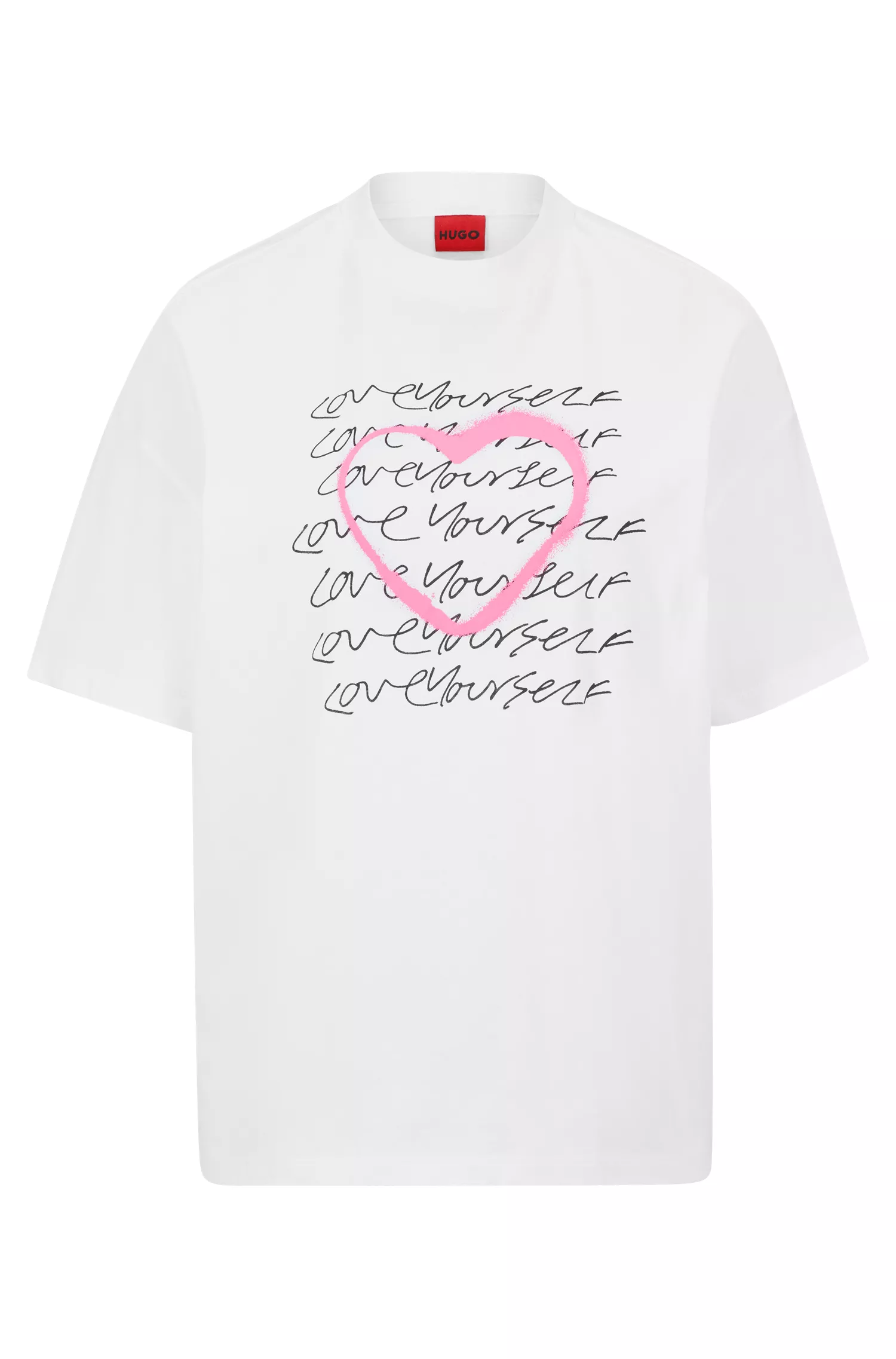 Camiseta HUGO vermelha em malha de algodão com estampa de Dia dos Namorados.
