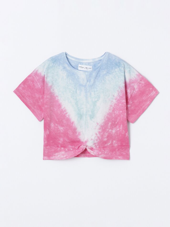 Camiseta tie-dye com nó - Turquesa claro