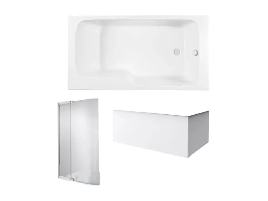 Pack baignoire bain douche 160 x 85 JACOB DELAFON Malice version droite + tablier en angle + pare bain