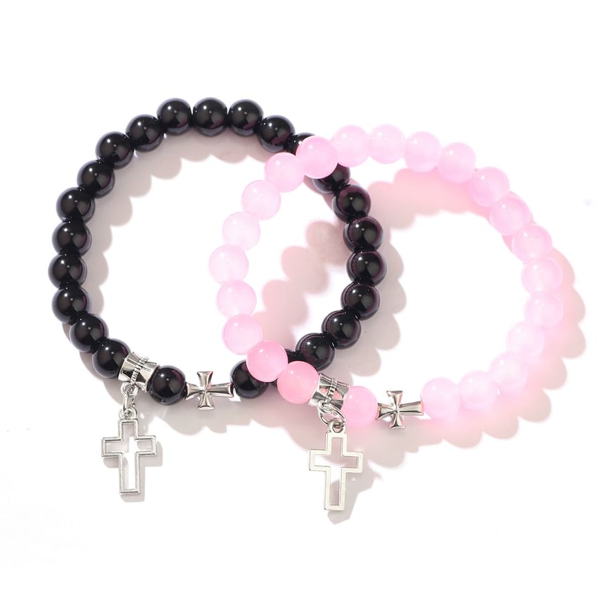 KINNO - Set van 2: bijpassende armband met kruiskralen voor koppels