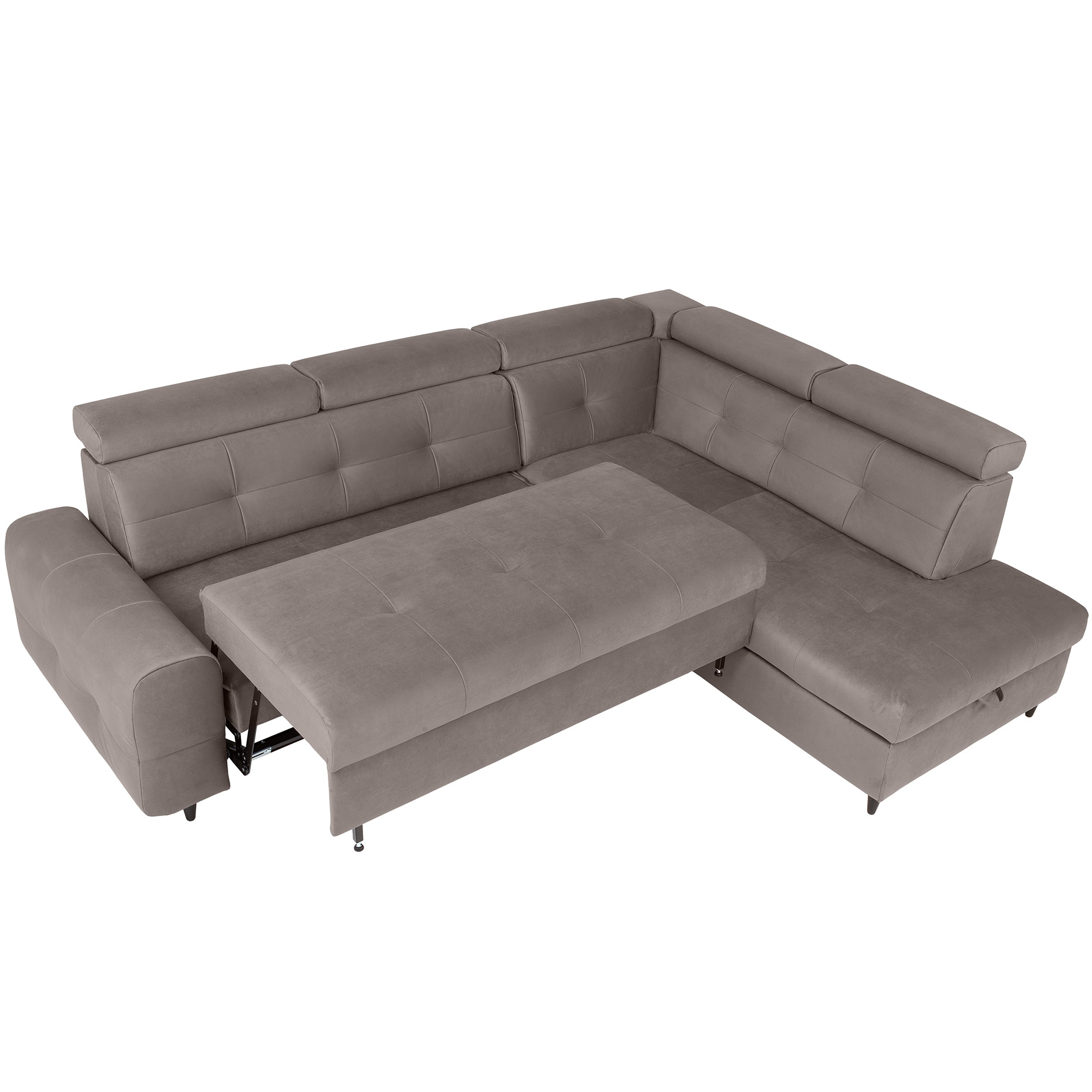 Ecksofa - grey - Velvet - Liegefunktion und Staukasten - Recamiere rechts