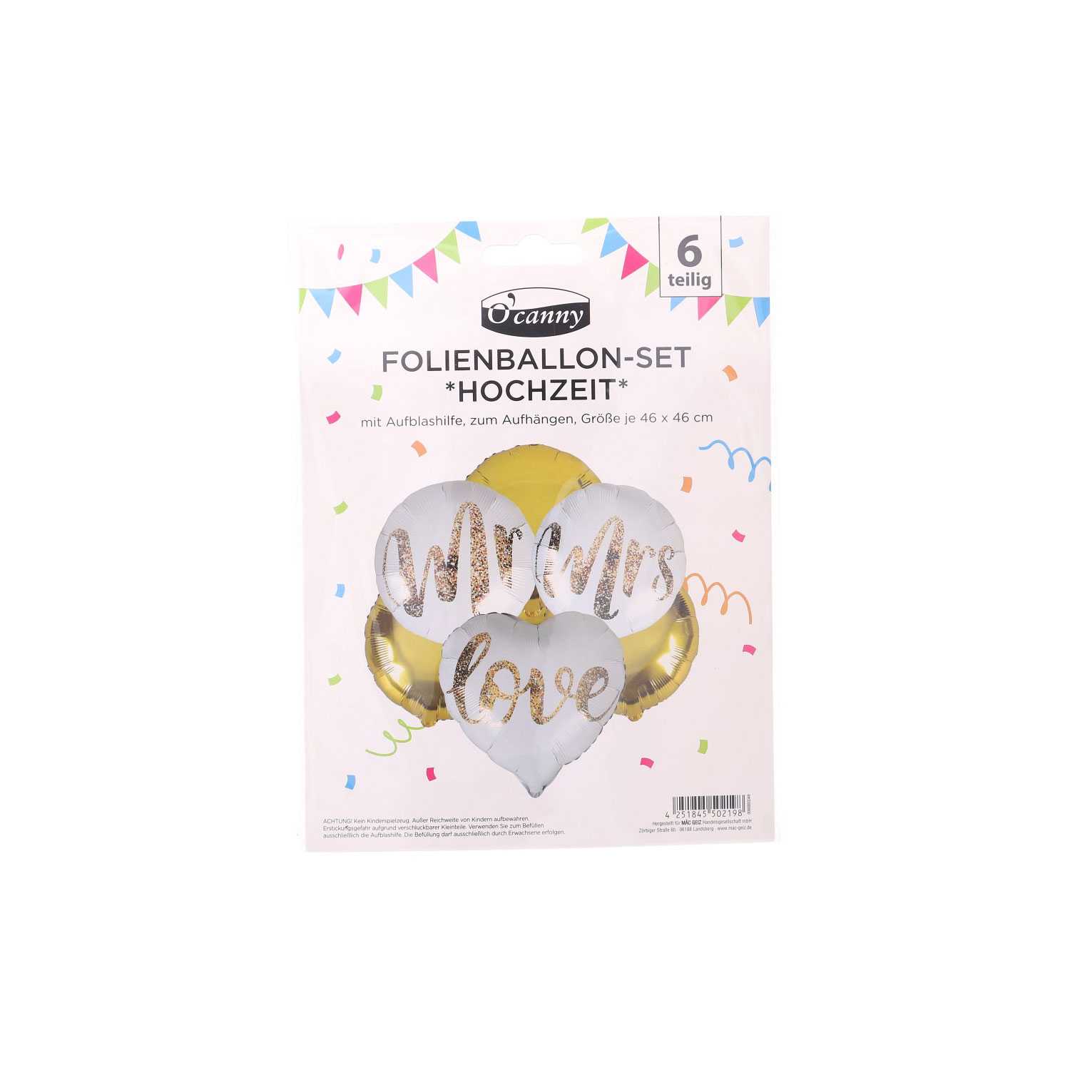 O'Canny Folienballon-Set Hochzeit Ø 46 cm 6teilig