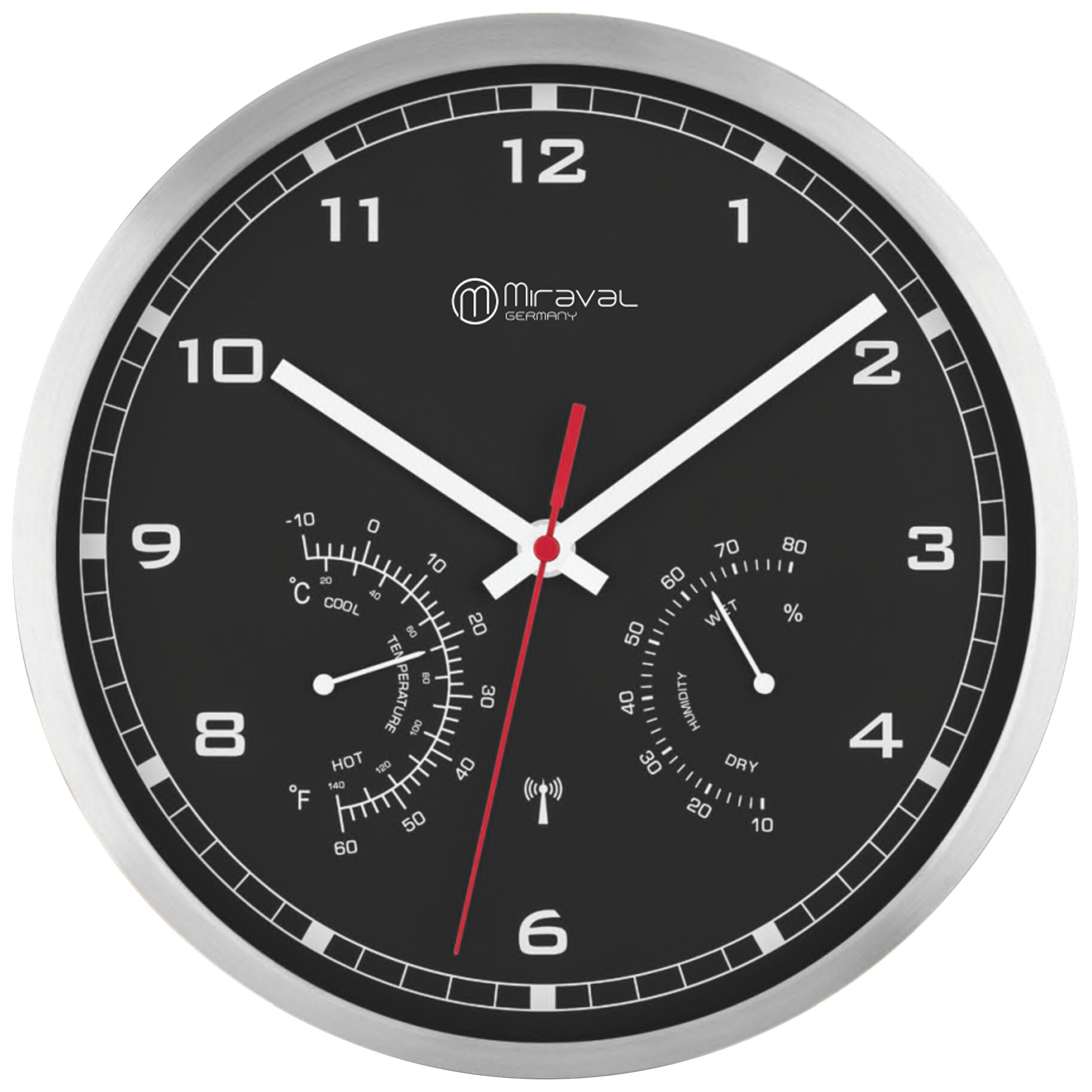 MiravalMiraval Design Funkwanduhr mit Thermo- und Hygrometer Funkuhr 250 mm Metallrahmen