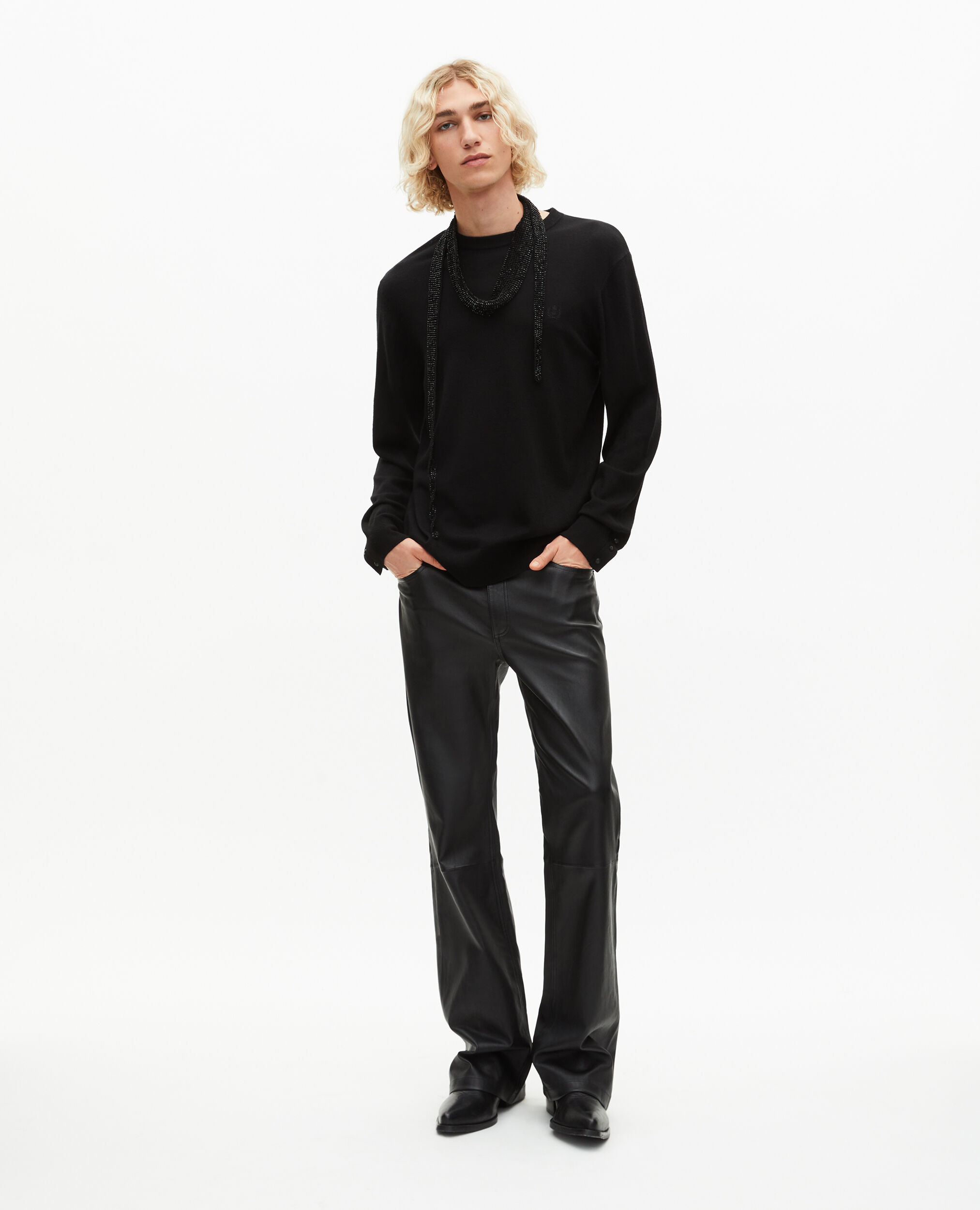 Pull col rond en laine mérinos noir