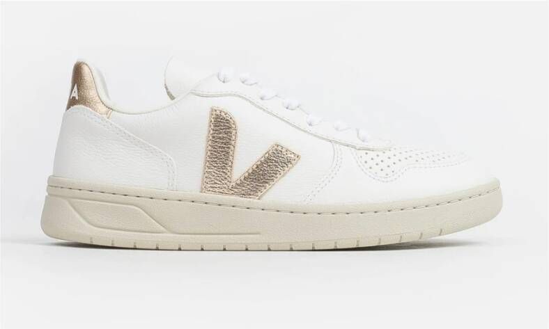 Veja V-10 Chromefree Leather Sneakers Wit Platine Vx0502935 White