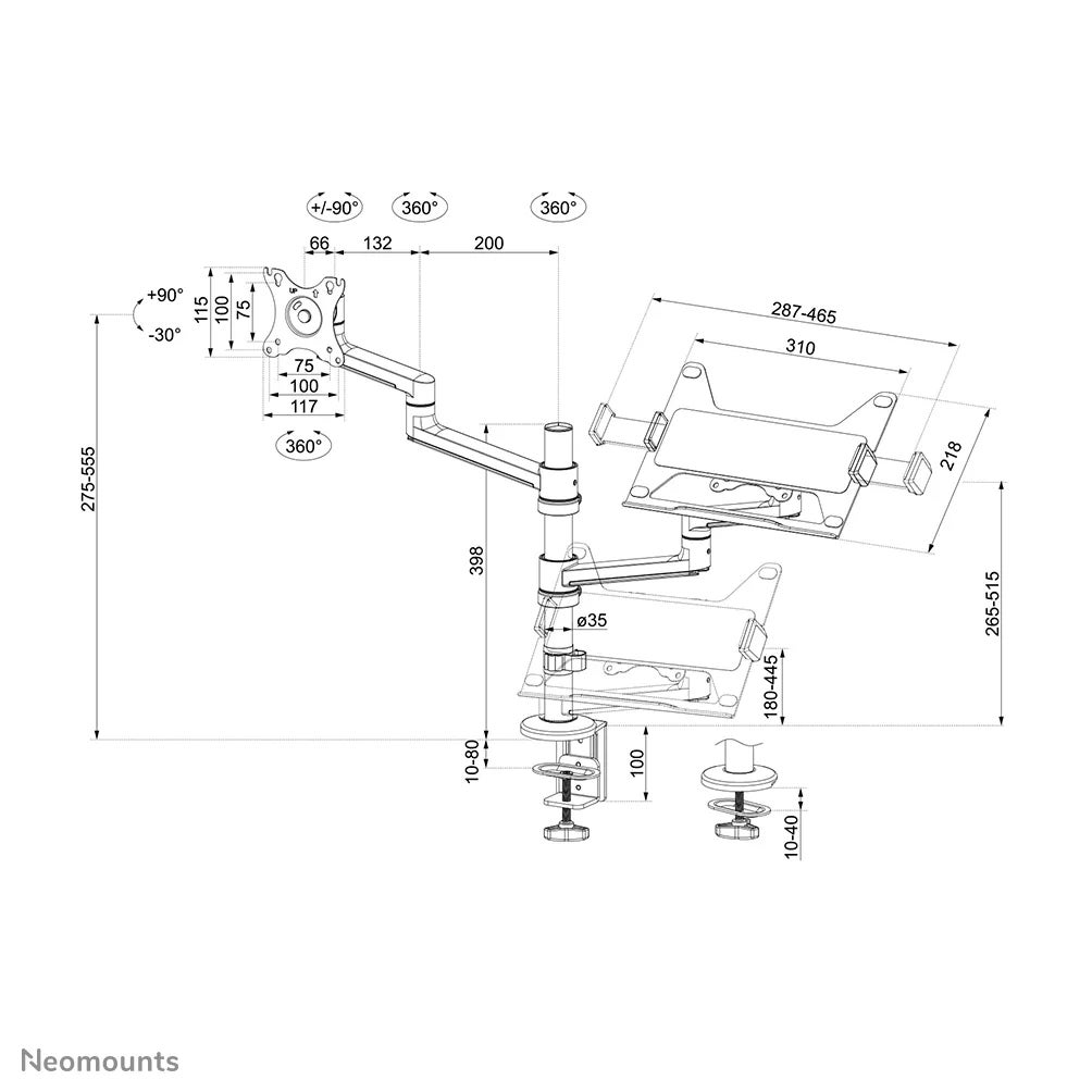 Neomounts DS20-425BL2 bureausteun voor flatscreen en laptop