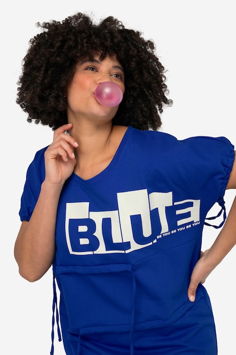 Long-Shirt, oversized, Schriftzug, Rundhals, Raffbänder