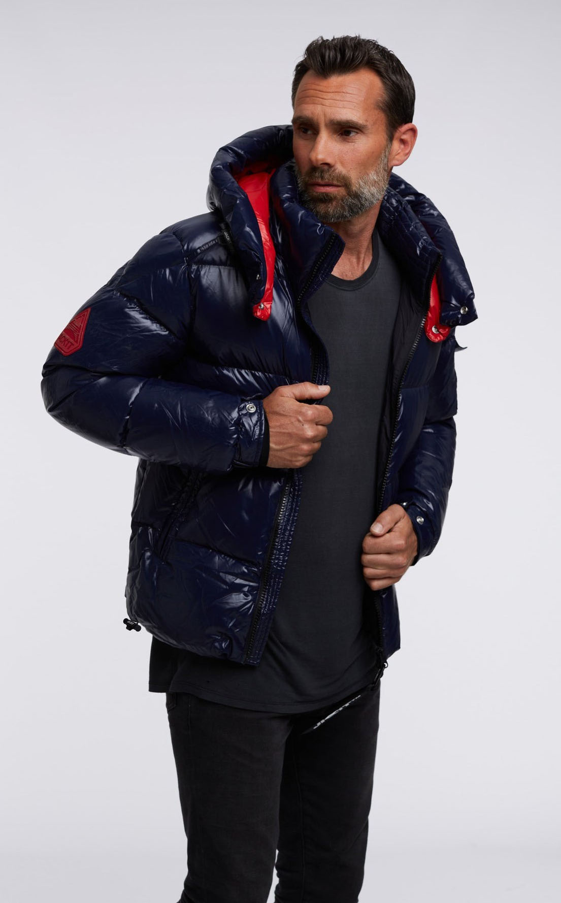 EZ Puffer Hooded Jacket Herre Ink Blue/Hyper Red