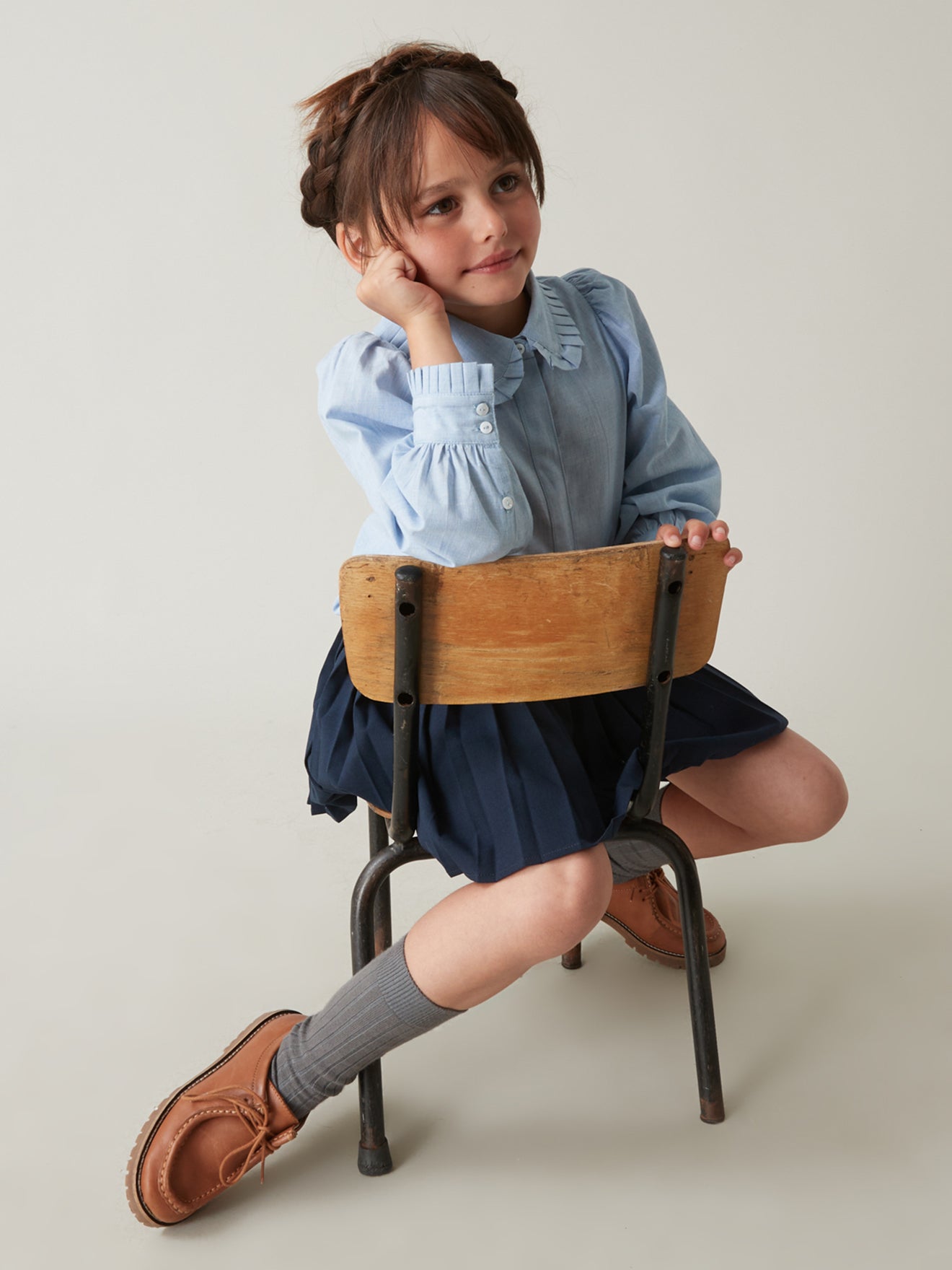 Chemise Fille maxi col plissé