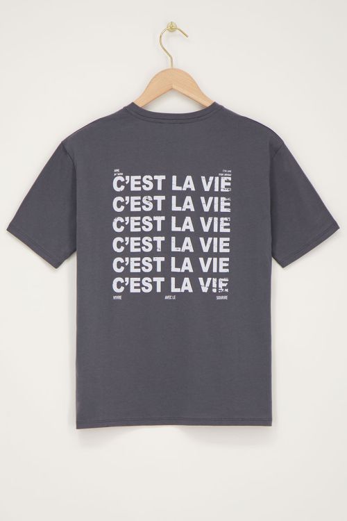 Donkergrijs T-shirt C'est la vie