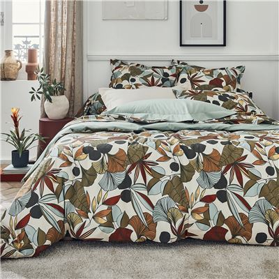 Linge de lit percale motif feuillage luxuriant