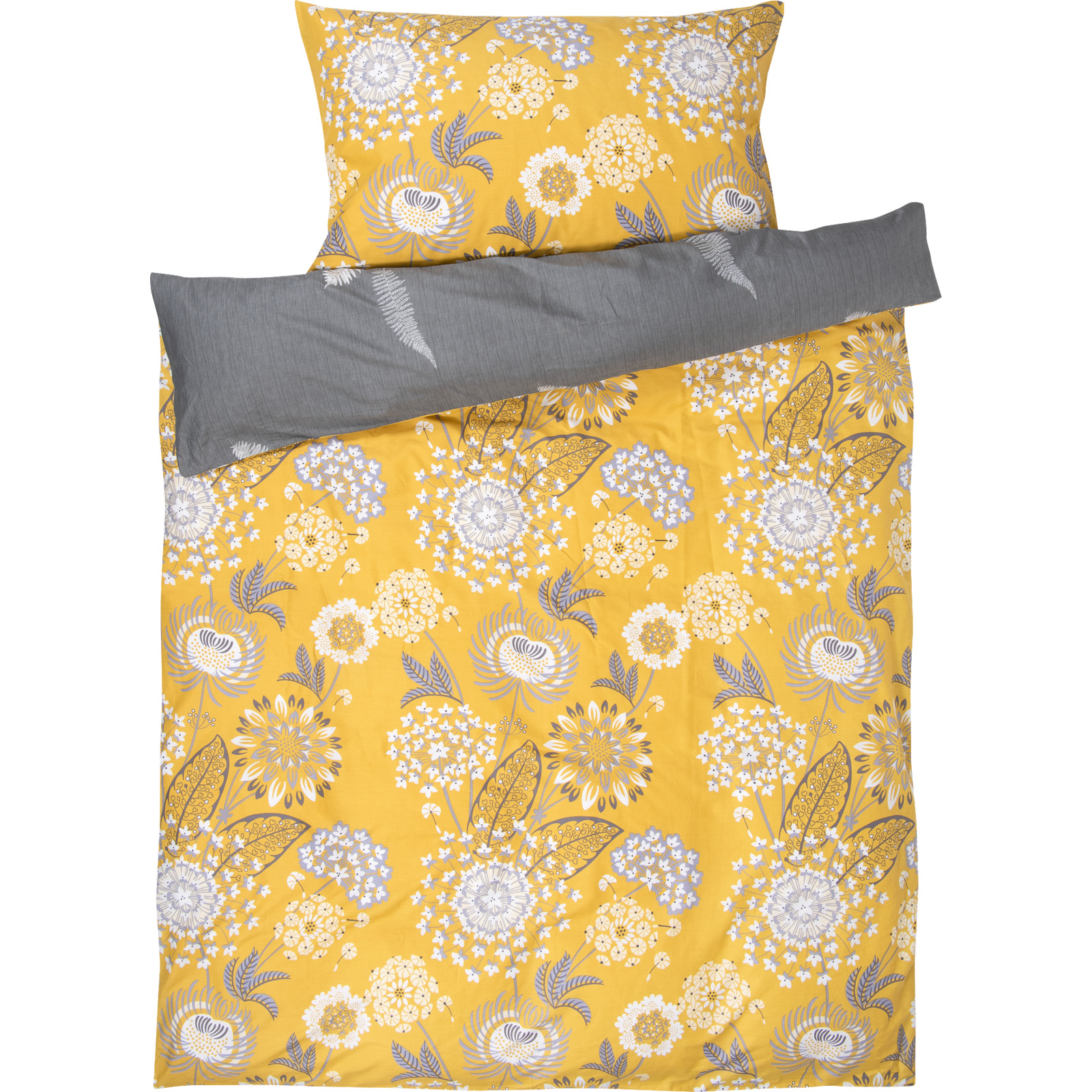 Bettwäsche gelb mit Blüten und Blätter