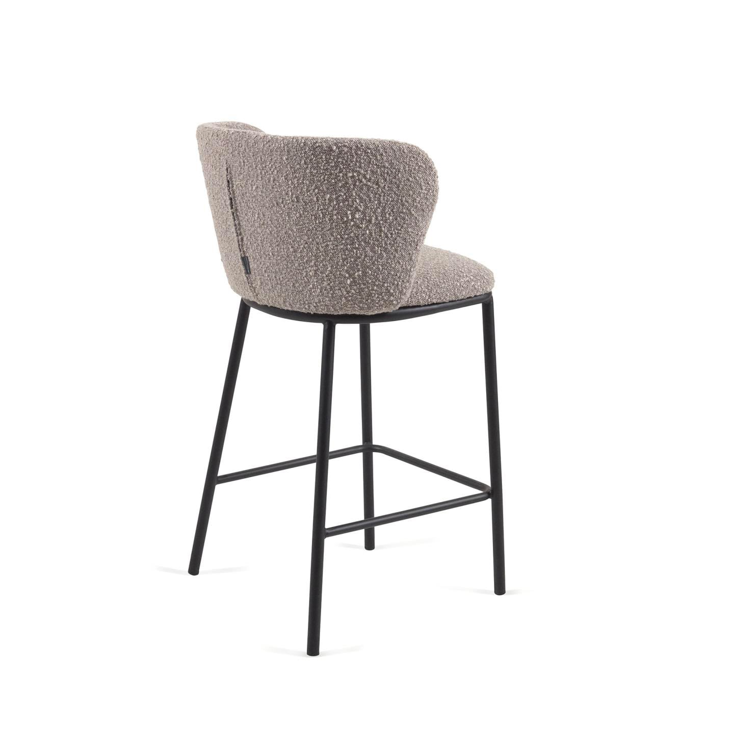 Kave Home Barhocker CISELIA Bouclé hellgrau/Metall schwarz