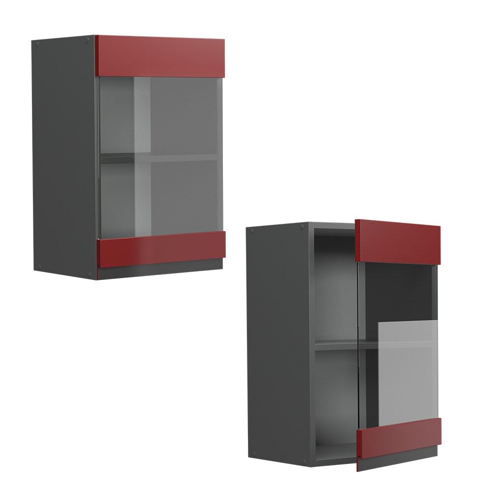 Vicco Glashängeschrank Küchenschrank Küchenmöbel R-Line J-Shape Anthrazit Rot 40 cm modern