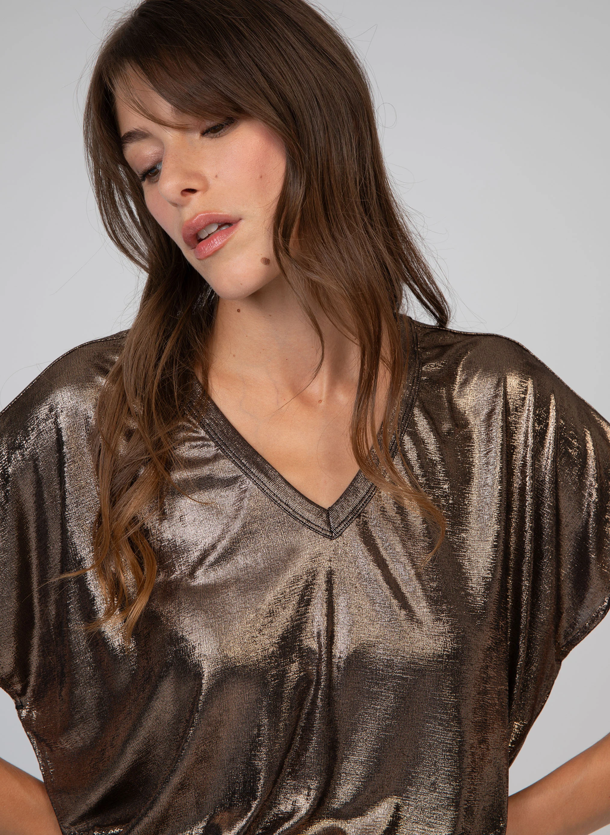 AGNEZ - Tee-shirt droit métallisé | Marron