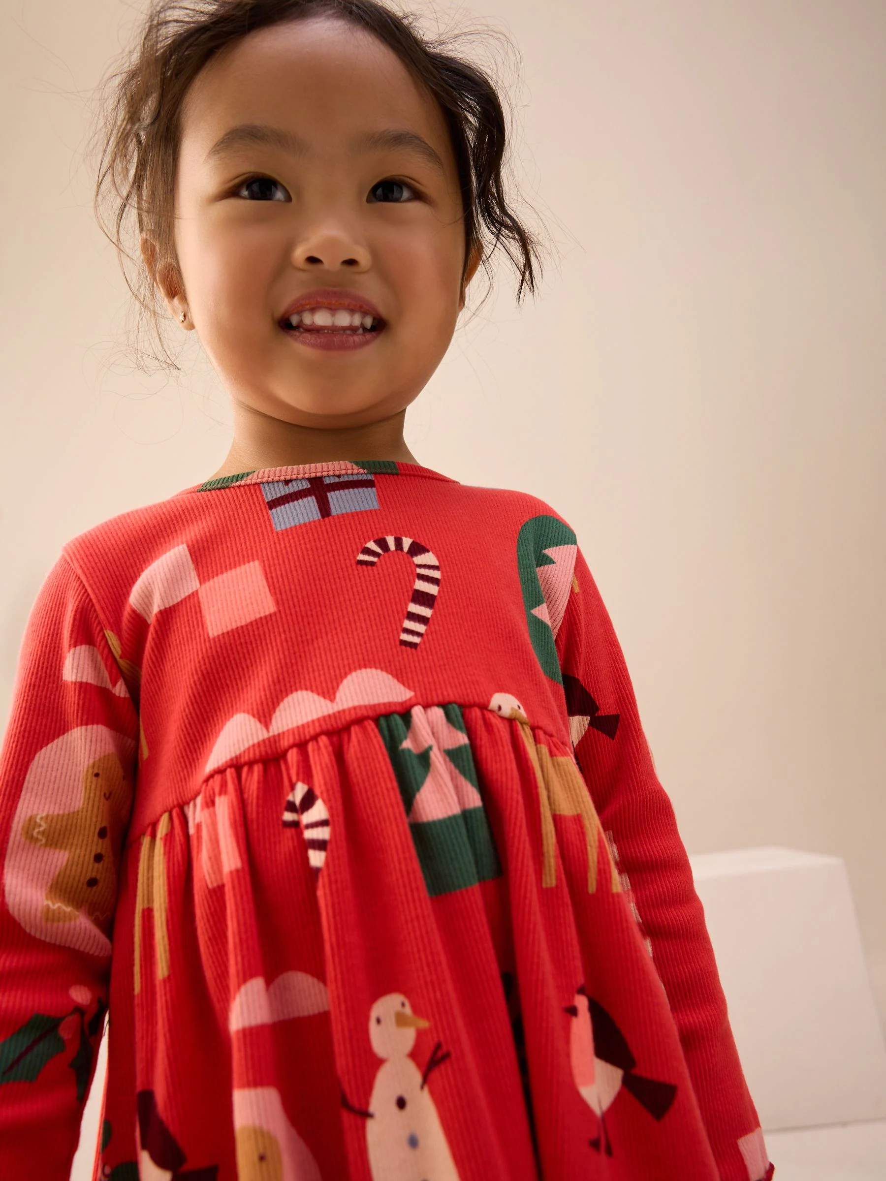 Rood - Kerstjurk met lange mouwen (3mnd-7jr)