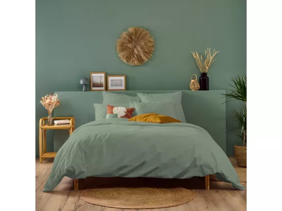 Housse de couette unie 100% Percale de coton - Sauge - 240x260cm
