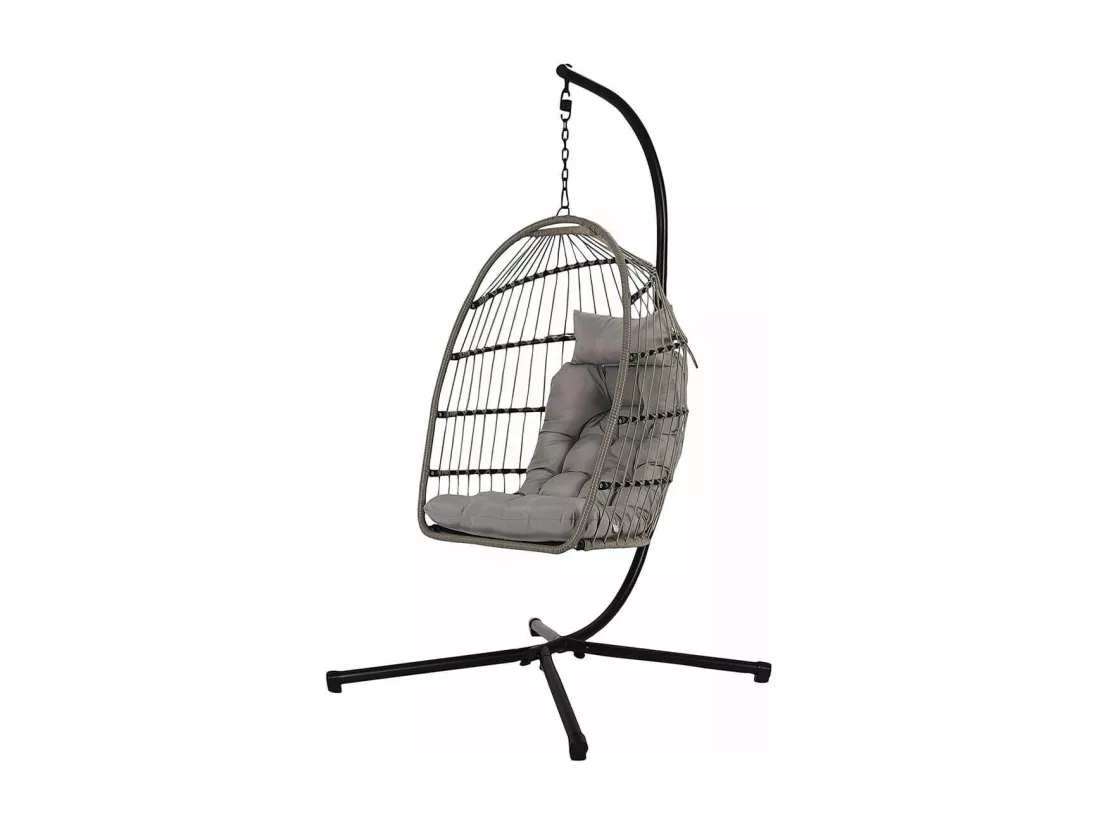 ALOHA - Fauteuil Suspendu Gris Structure en Métal et Plastique avec Coussins