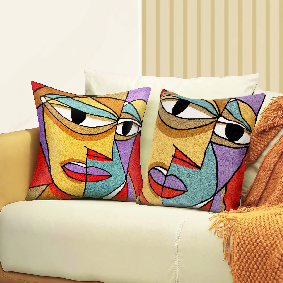 AVIZAR Lot de 2 Housses de Coussin - Art Safina Brodé