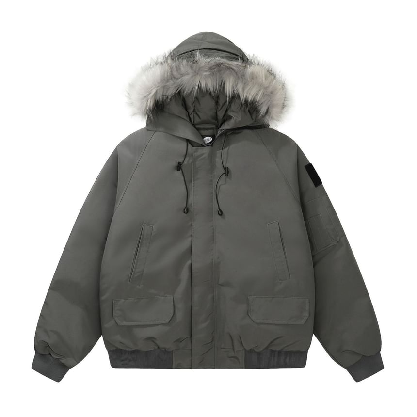 DragonRoad - Effen parka met capuchon en rits en pluizige bies