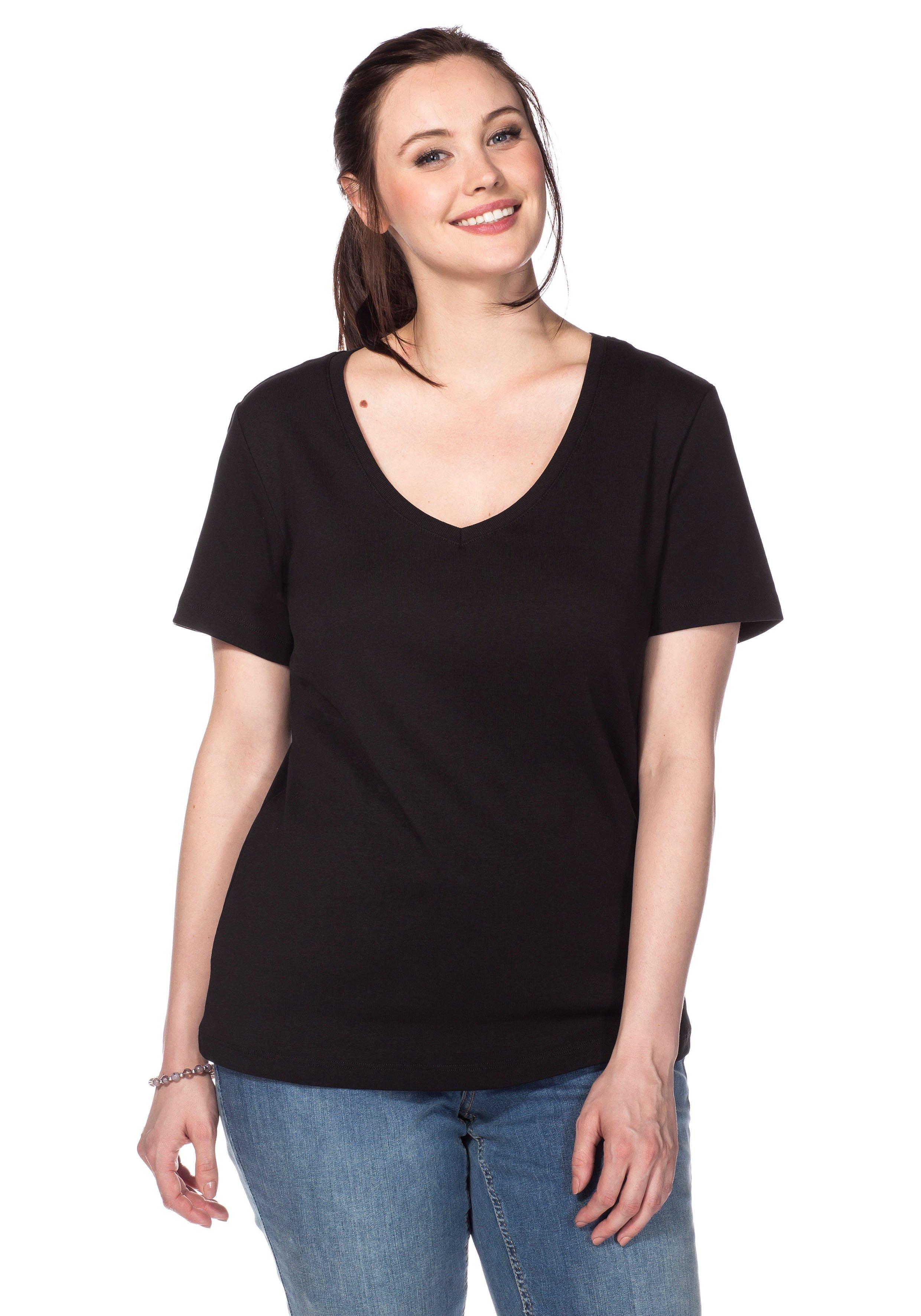 T-Shirt mit V-Ausschnitt, in Rippqualität