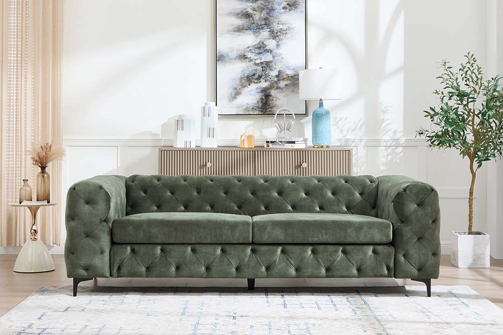Chesterfield Sofa MODERN BAROCK 235cm grün Samt 3-Sitzer Couch Federkern