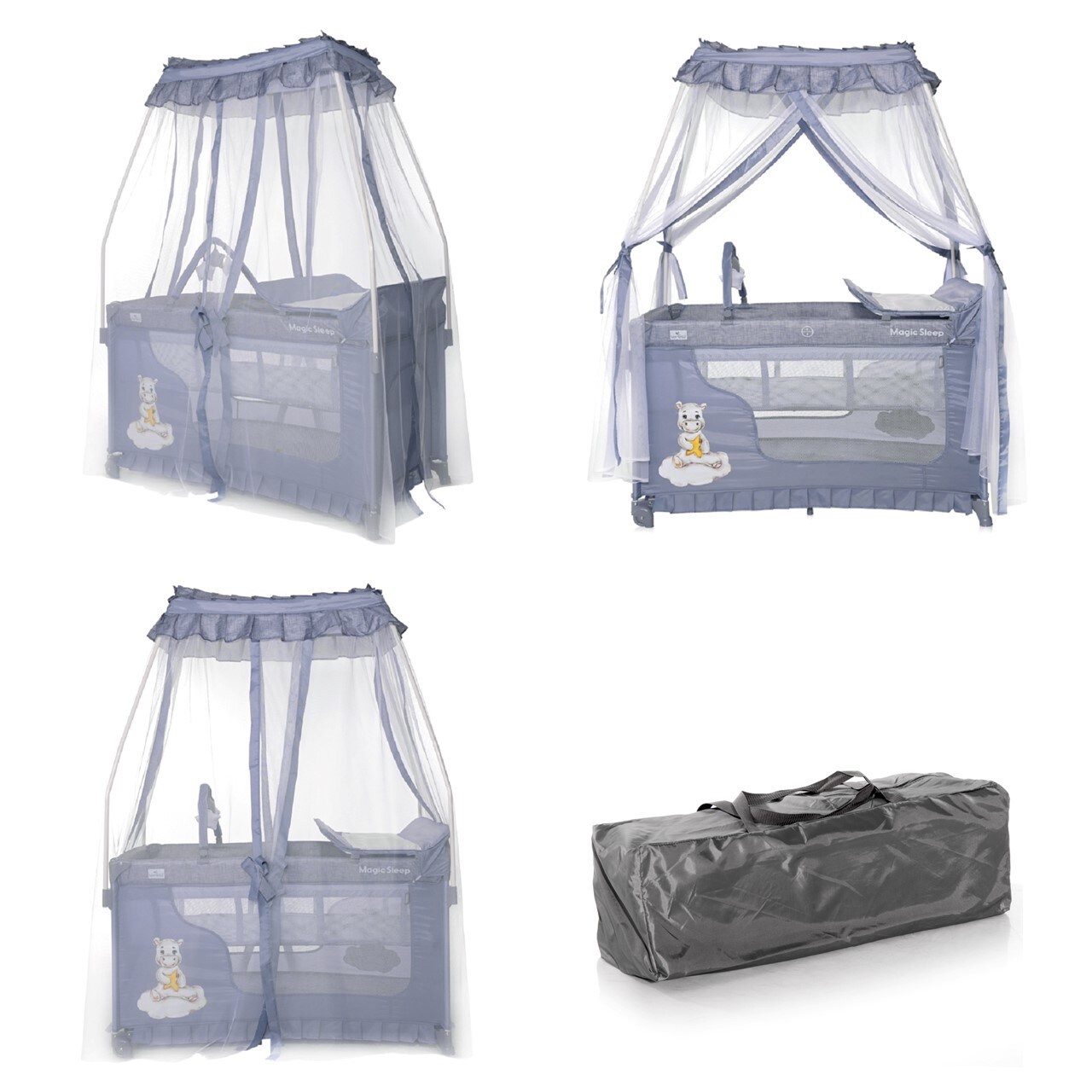 Lorelli Reisebett Magic Sleep 2 Ebenen Baldachin Mobile Wickelauflage faltbar grau