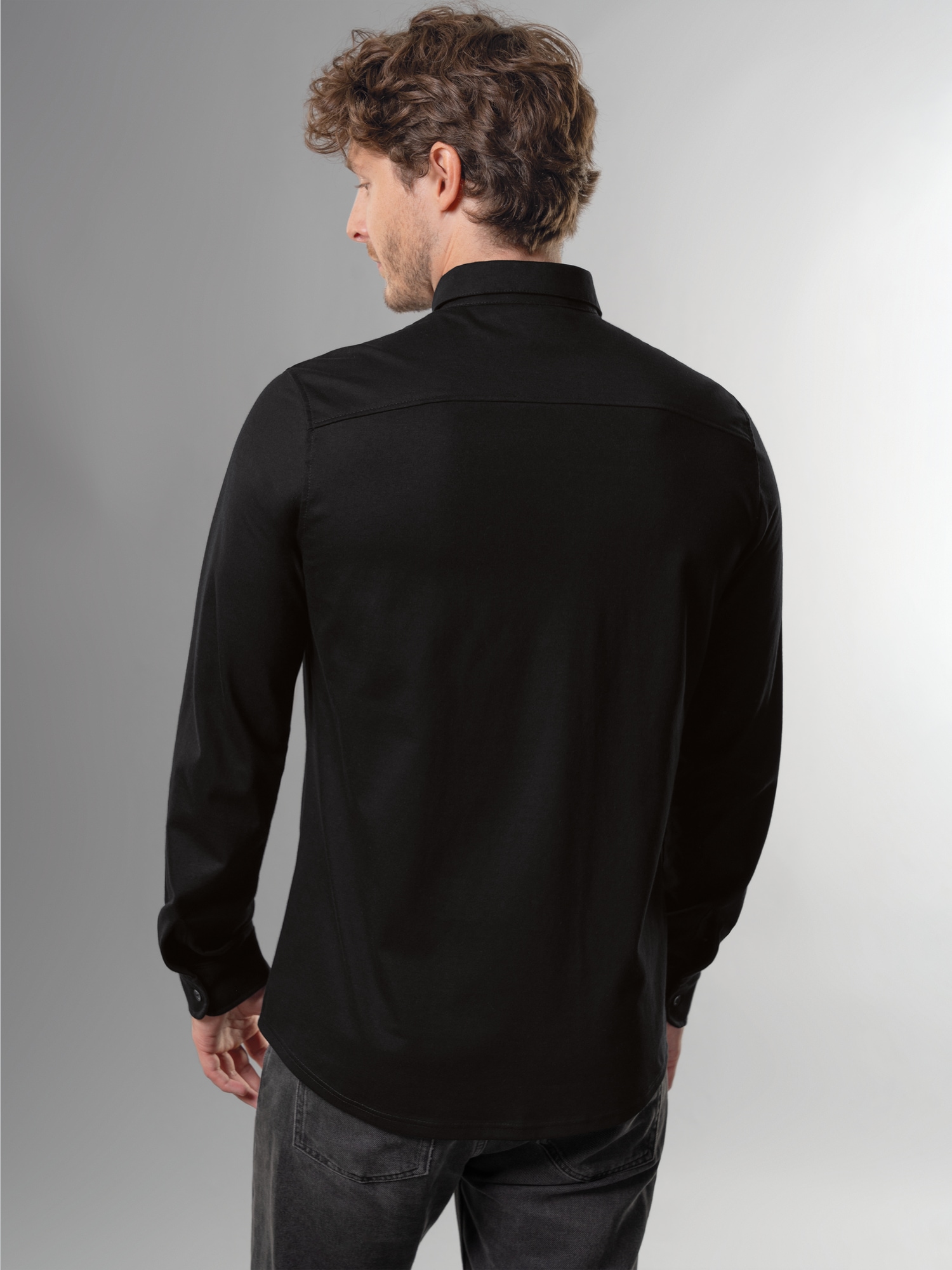 Business-Hemd aus DELUXE-Single-Jersey Schwarz