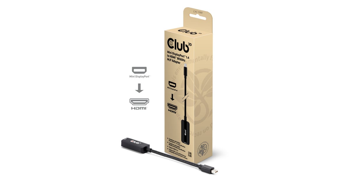 Club 3DMini DisplayPort 1.4 naar HDMI 8K60Hz M/F Adapter  (Zwart)