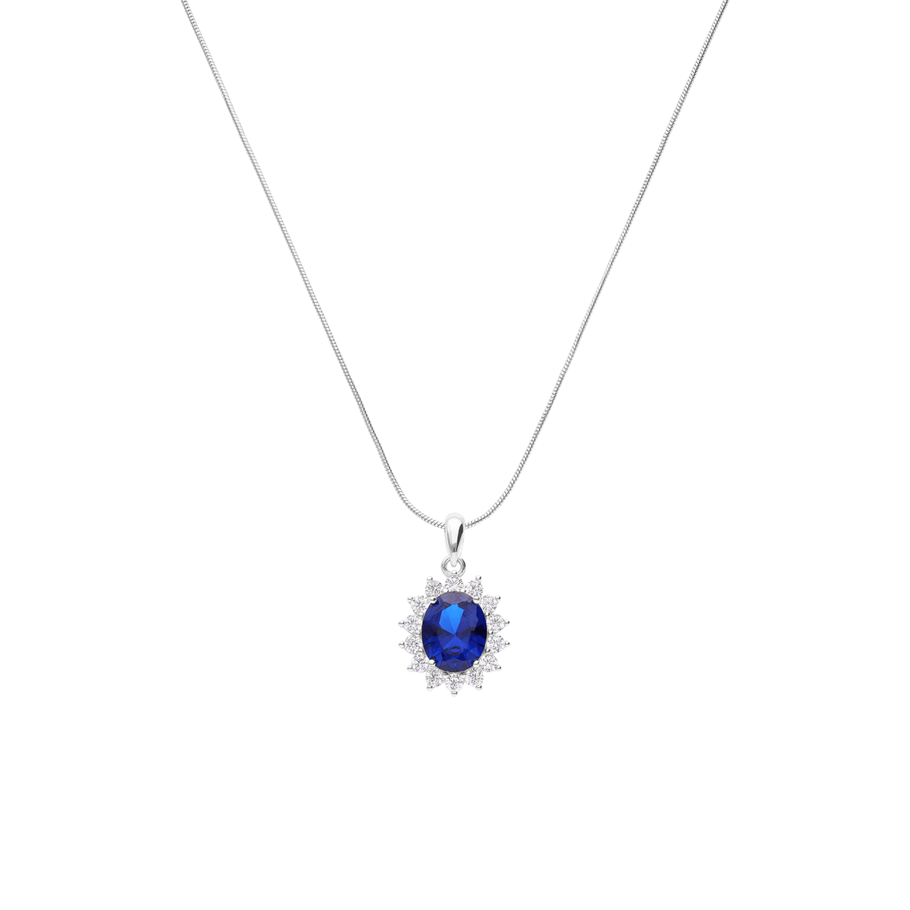 Zilveren ketting met hanger entourage blauw/wit