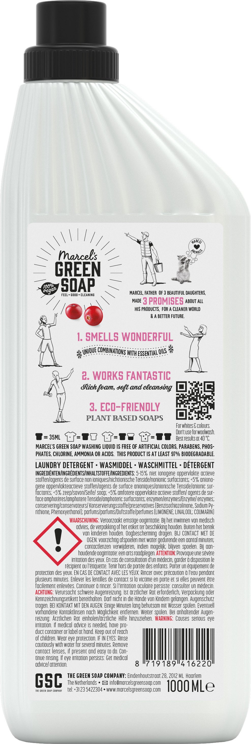 Marcel's Green Soap wasmiddel Patchouli en Cranberry 1000 ml