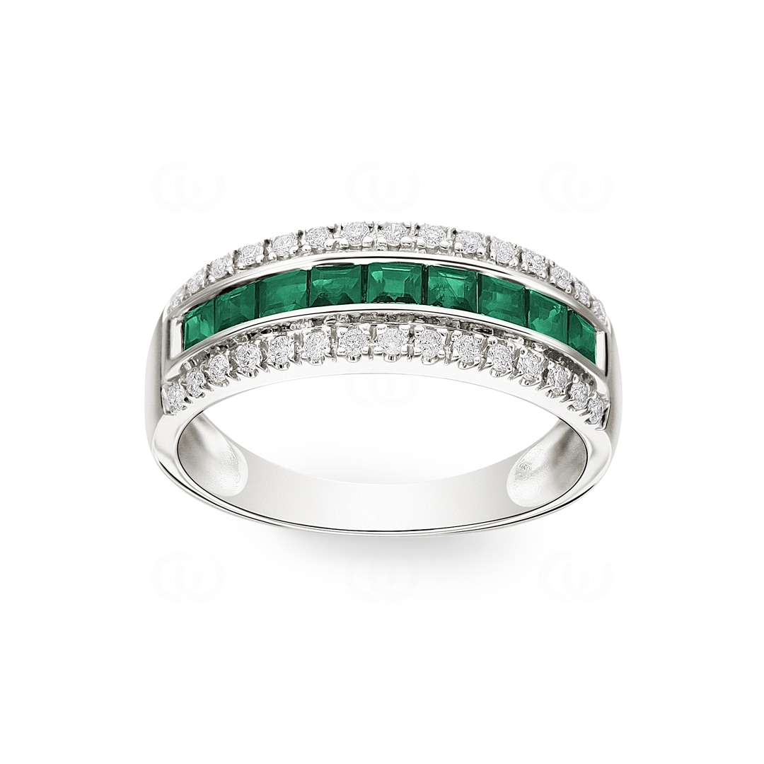 Smaragdring 750/18 K Weissgold mit Diamanten 0.20 ct H/si