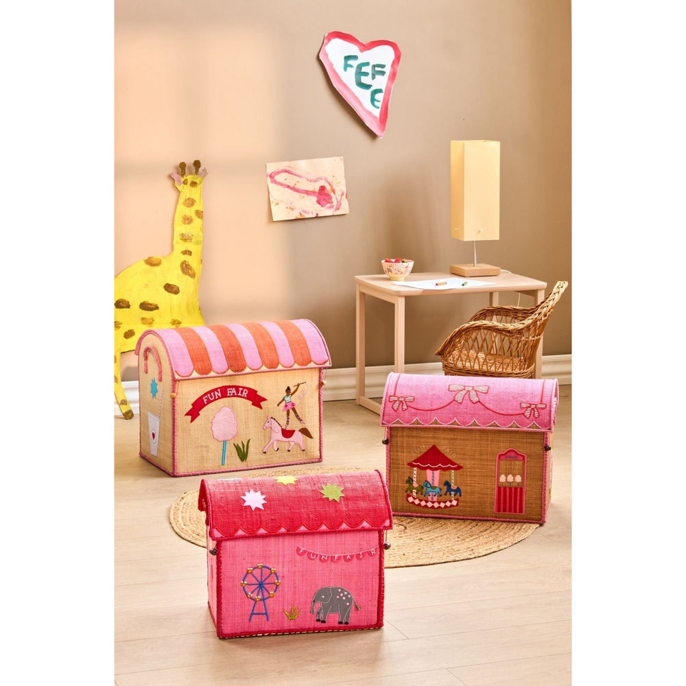 Køb Rice Pink Fun Fair Theme Raffia Legetøj Kurve 3-Pak