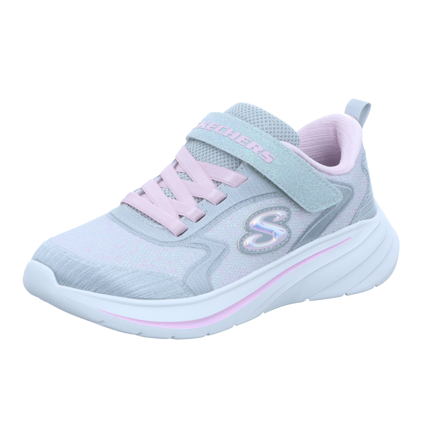 Skechers Kinder-Mädchen-Sneaker-Slipper-Klettschuh WAVE 92 Light Gray Sparkle Grau-Grün-Weiß-Mehrfarbig